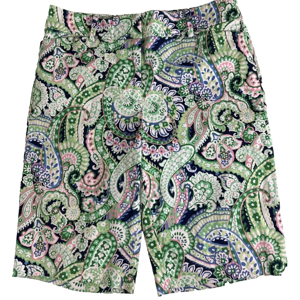 Talbots Perfect Shorts‎ 10.5" Bermuda Womens 2 Paisley Green Preppy